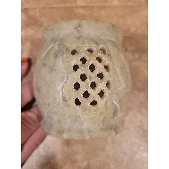 Carved soapstone votive tealight candle holder, 3" Made In India NuTrendz - Picture 5 of 7